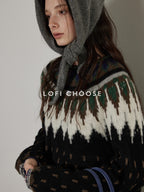 Lofi choose Cozy Thick Oversized Commuter Office Crewneck Black Pullover Knit Sweaters