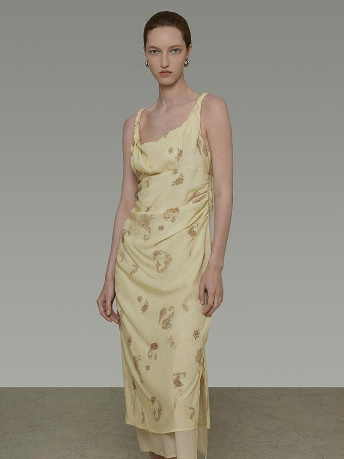 unspoken Office Minimalist Floral Cami A Line Natural Waist Tencel Maxi Dresses