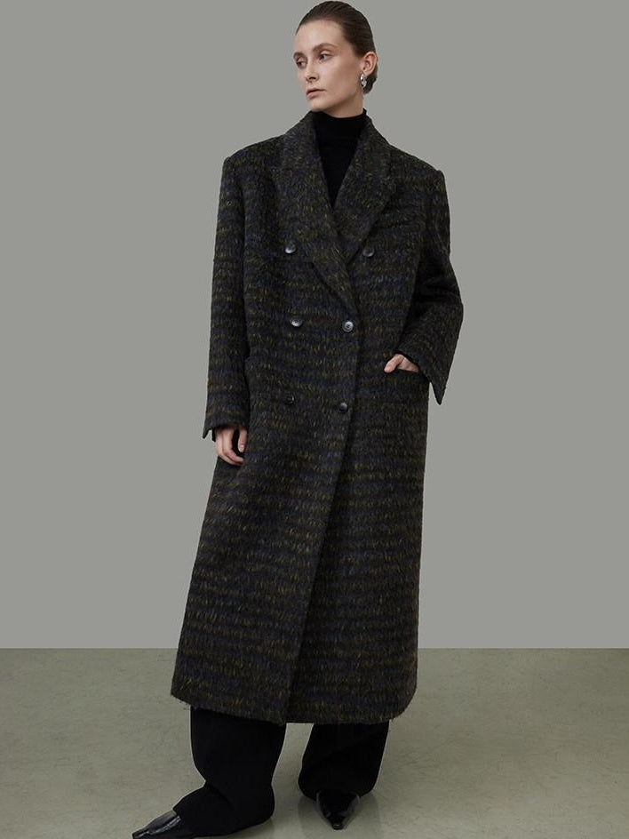 unspoken Warm Thick Double Breasted Long Loose Fit Minimalist Office Charcoal Wool Coats