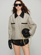 audreyyang Lightweight Casual Long Sleeve Women Nylon Cotton Light Gray Bomber Jackets