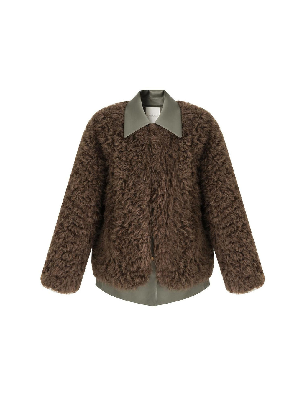 unspoken Warm Patchwork Lapel Loose Fit Minimalist Women Chestnut Short Coat