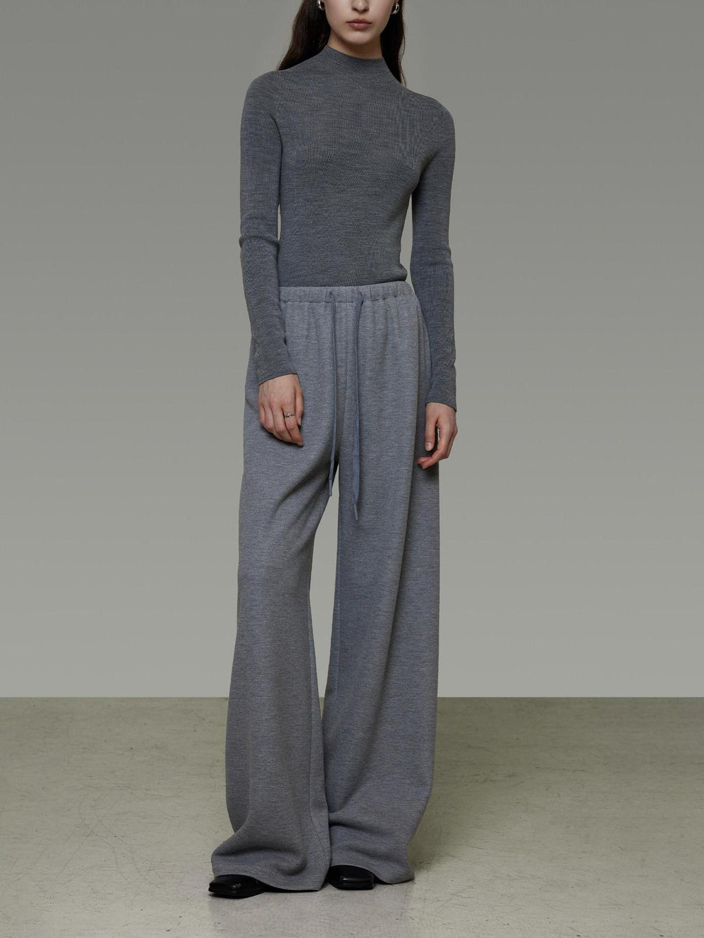 unspoken Breathable High Rise Tie Waist Office Solid Light Gray Poly Blend Wide Leg Pants