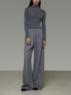 unspoken Breathable High Rise Tie Waist Office Solid Light Gray Poly Blend Wide Leg Pants