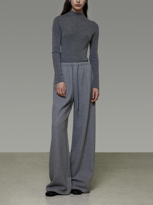 unspoken Breathable High Rise Tie Waist Office Solid Light Gray Poly Blend Wide Leg Pants