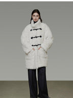 unspoken Warm Stand Collar Loose Mid Length Minimal Commuter Women Polyester Long Coats