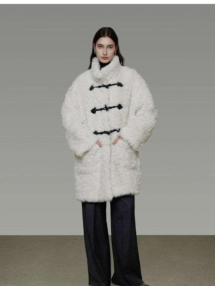 unspoken Warm Stand Collar Loose Mid Length Minimal Commuter Women Polyester Long Coats