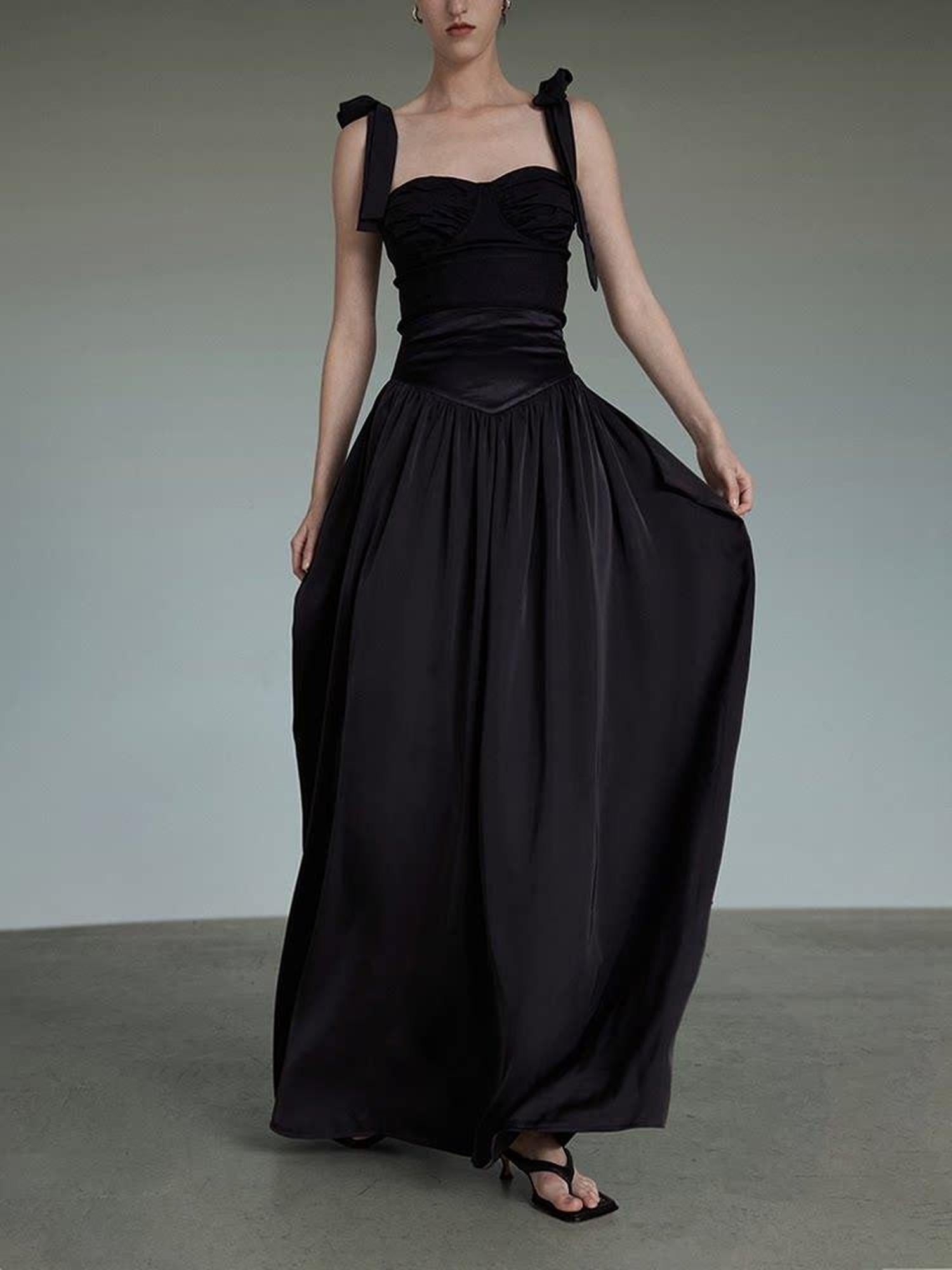 unspoken Light Sheen Black High Waist A Line Minimal Office Stretch Maxi Skirts