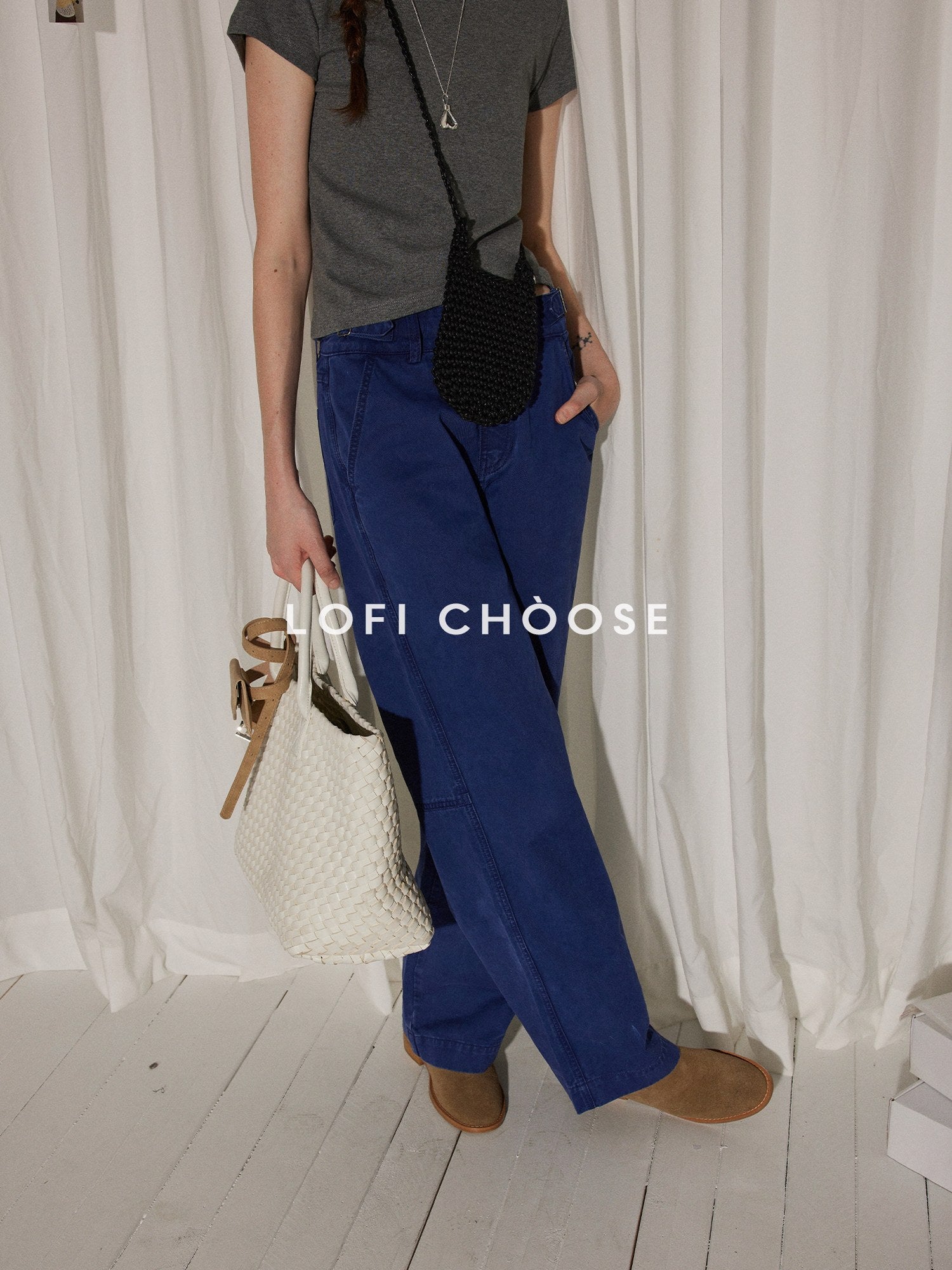 Lofi choose High Waist Distressed Vintage Blue Relaxed Cotton Zip Fly Womens Wide Leg Jeans