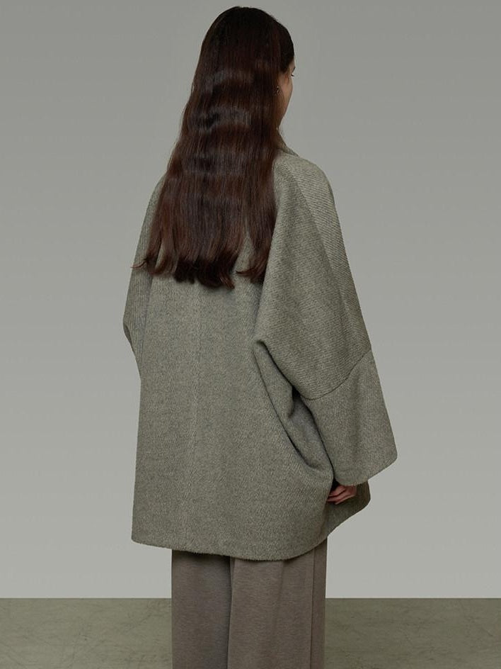 unspoken Soft Wool Blend Tailored Cut Minimal Commuter Loose Fit Tobacco Green Wool Coats