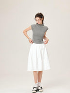ikyou High Waist 100 Percent Cotton Resin Colorfast A Line Casual White Midi Skirts