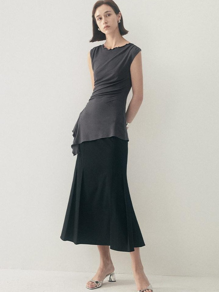 someonesometimes Original Strappy Solid Viscose Stretch Tee Off Shoulder Crop Tops