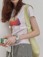 Lofi choose Office Relaxed Printed Round Neck Women Light Blue Short Sleeve T-Shirts