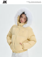 ikyou Thick Embroidered Detachable Hood Straight Fit Commuter Polyester Puffer Jackets