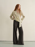 Stretch Knit Olive Gray Micro Flare Casual High Waist Women Flared Pants