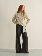 Stretch Knit Olive Gray Micro Flare Casual High Waist Women Flared Pants