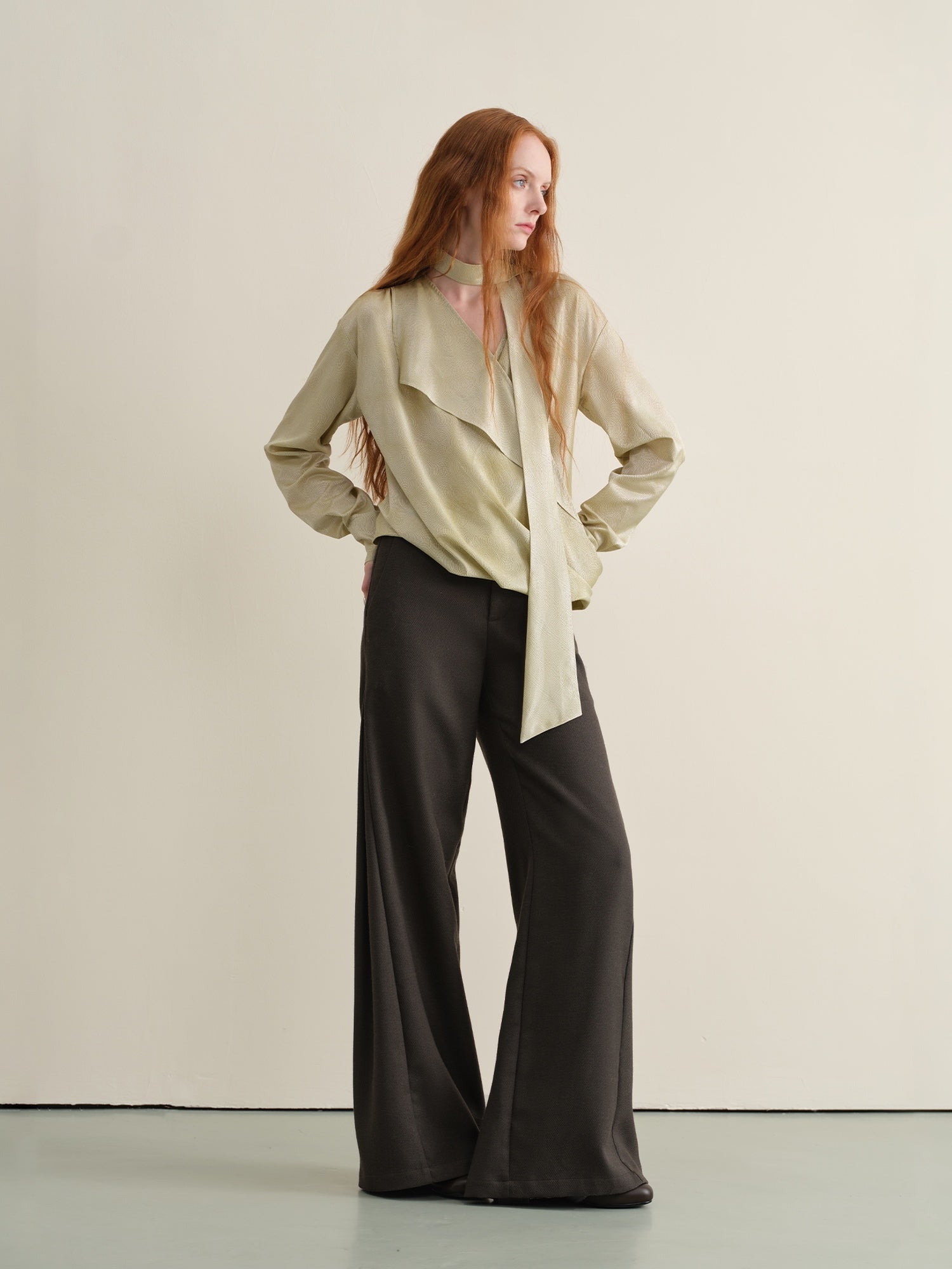 Stretch Knit Olive Gray Micro Flare Casual High Waist Women Flared Pants