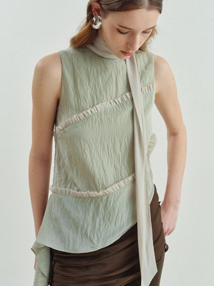 someonesometimes Versatile Viscose Blend Slim Lettuce Edge Camisole Cardamom Green Tank Tops
