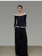 unspoken Slim Colorblock One Shoulder V-neck Casual Knitted Pullover Women Blouses