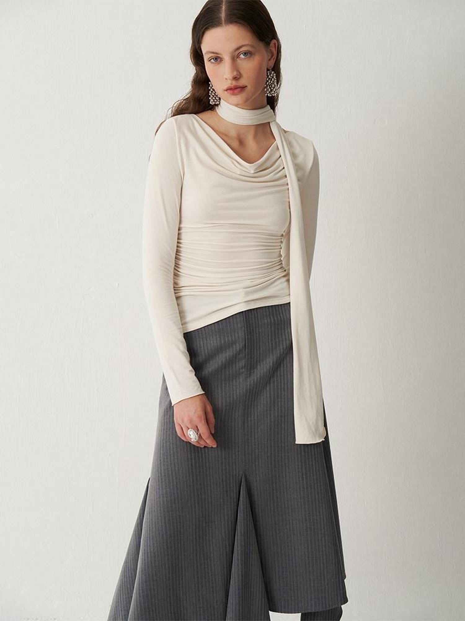 someonesometimes Soft Viscose Blend Tie Detail V-neck Minimalist Commuter Knit Pullover Sweaters