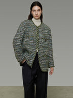 unspoken Lambswool Blend Structured Commuter Round Neck Relaxed Green Wool Coats