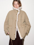 fano 90% White Duck Down Warm Korean Straight Washed Khaki Stand Collar Down Jackets