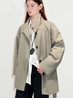 fano Pure Cotton Loose Korean Commuter Single Breasted Women Khaki Grey Trench Coats