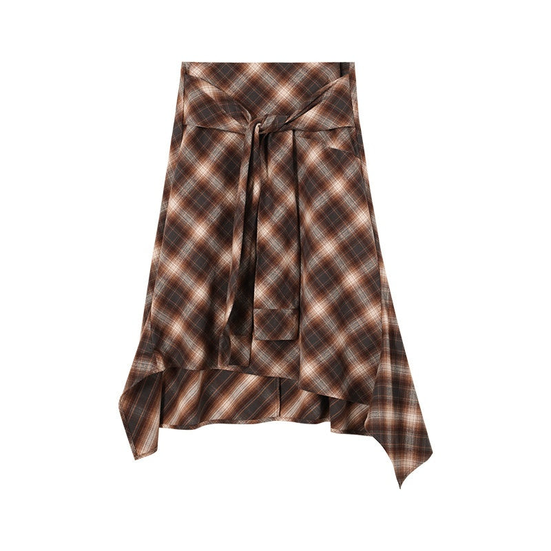 audreyyang_Brushed_Cotton_Sunset_Orange_Belted_Plaid_Cardigan_Women_Top_&_Skirt_Sets_MISSTT