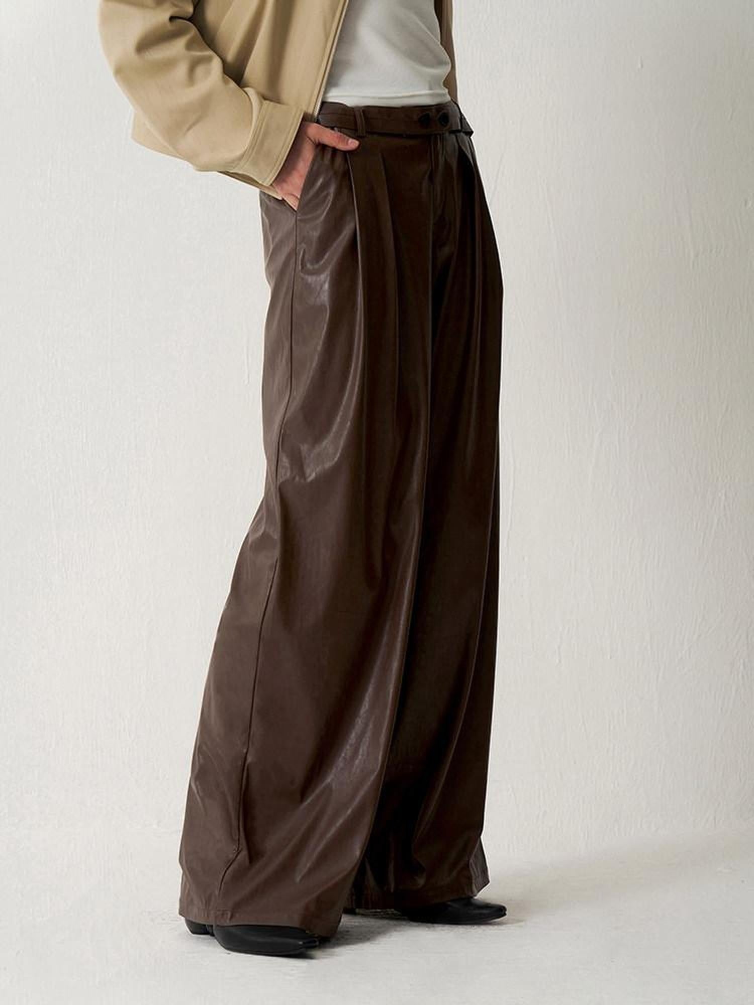 someone sometimes Sleek Pu High Waist Commuter Tailored Black Chestnut Wide Leg Pants