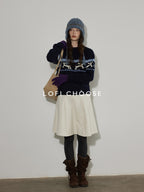 Lofi choose Cozy Thick Knit Pullover Loose Fit Commuter Crew Neck Navy Sweaters
