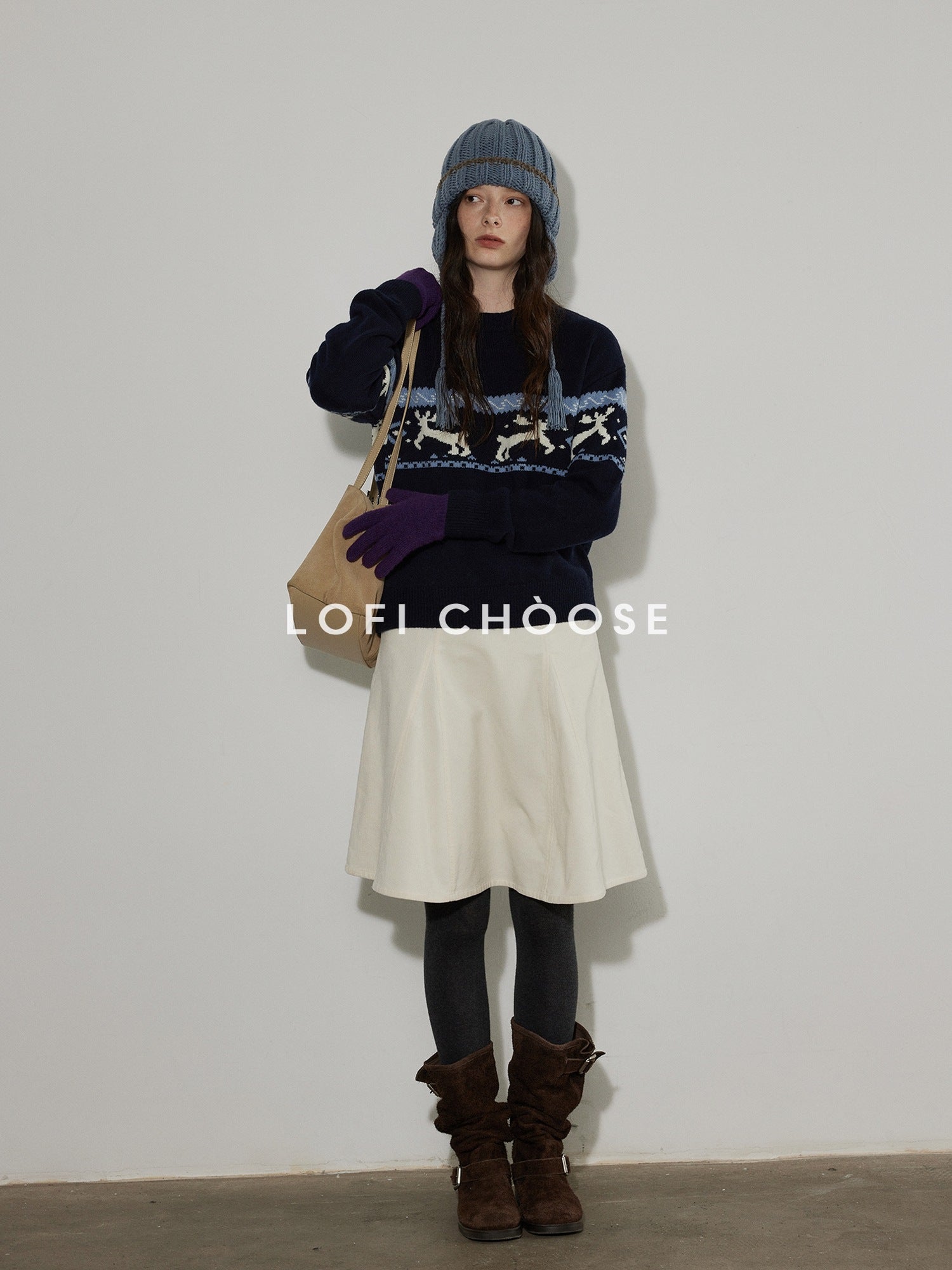 Lofi choose Cozy Thick Knit Pullover Loose Fit Commuter Crew Neck Navy Sweaters