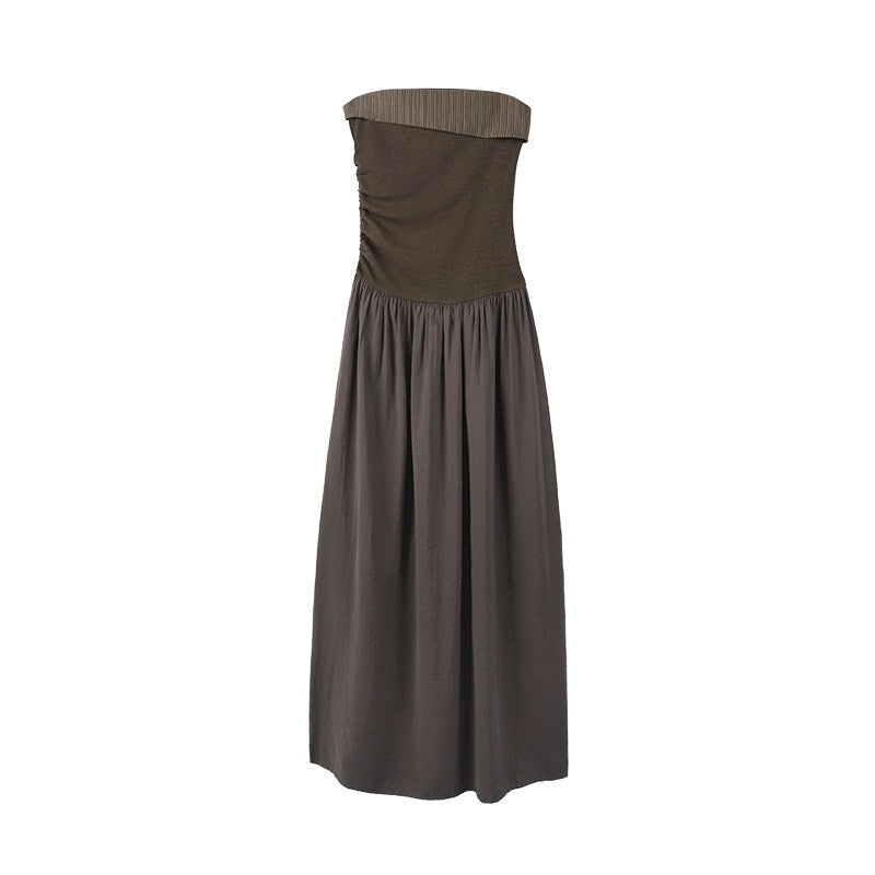 someonesometimes Tencel Modal Splice Slim Off Shoulder Strapless Casual Taupe Maxi Dresses