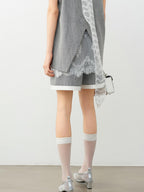 audreyyang Linen Blend Commuter Straight Natural Waist Heather Gray Mid-Length Shorts