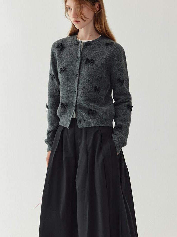 fano Minimal Commuter Cropped Crewneck Long Sleeve Women Polyester Cardigans