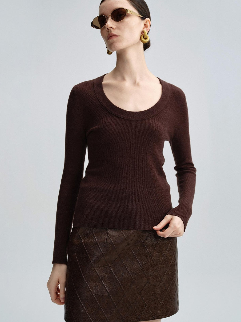 audreyyang Cozy 100% Wool Slim Fit Round Neck Pullover Women Knitwear Tops Sweaters