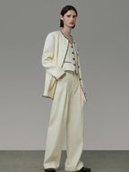 unspoken Off White Three Piece Minimalist Casual Women S M L Lounge Top & Pants Sets