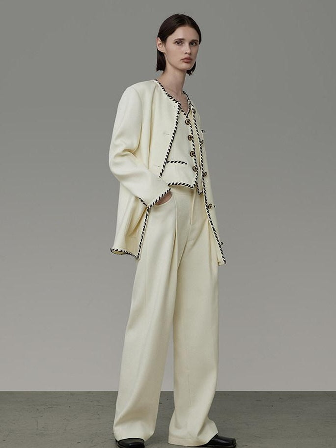 unspoken Off White Three Piece Minimalist Casual Women S M L Lounge Top & Pants Sets