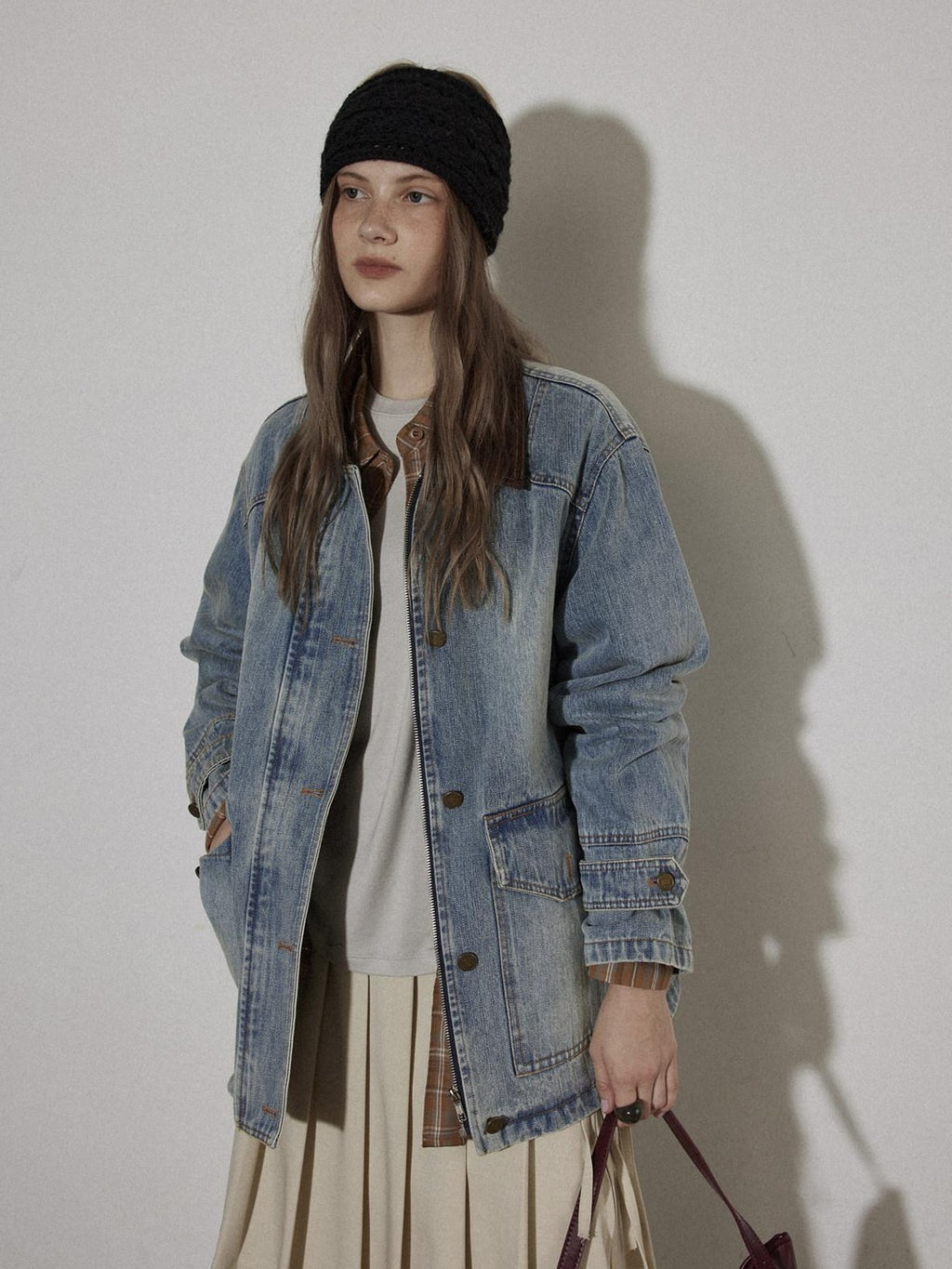 Lofi choose Cotton Colorblock Loose Fit Women Button Midlength Blue Denim Jackets