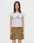 fano Stretch Cotton Korean Commuter Printed Round Neck T Shirt Basic Crop Tops