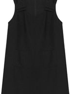 fano Minimal Bow High Waist A Line Sleeveless Round Neck Workwear Black Midi Dresses