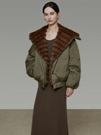 unspoken 90% White Duck Down Warm Loose Patchwork Commuter Olive Green Zip Down Jackets