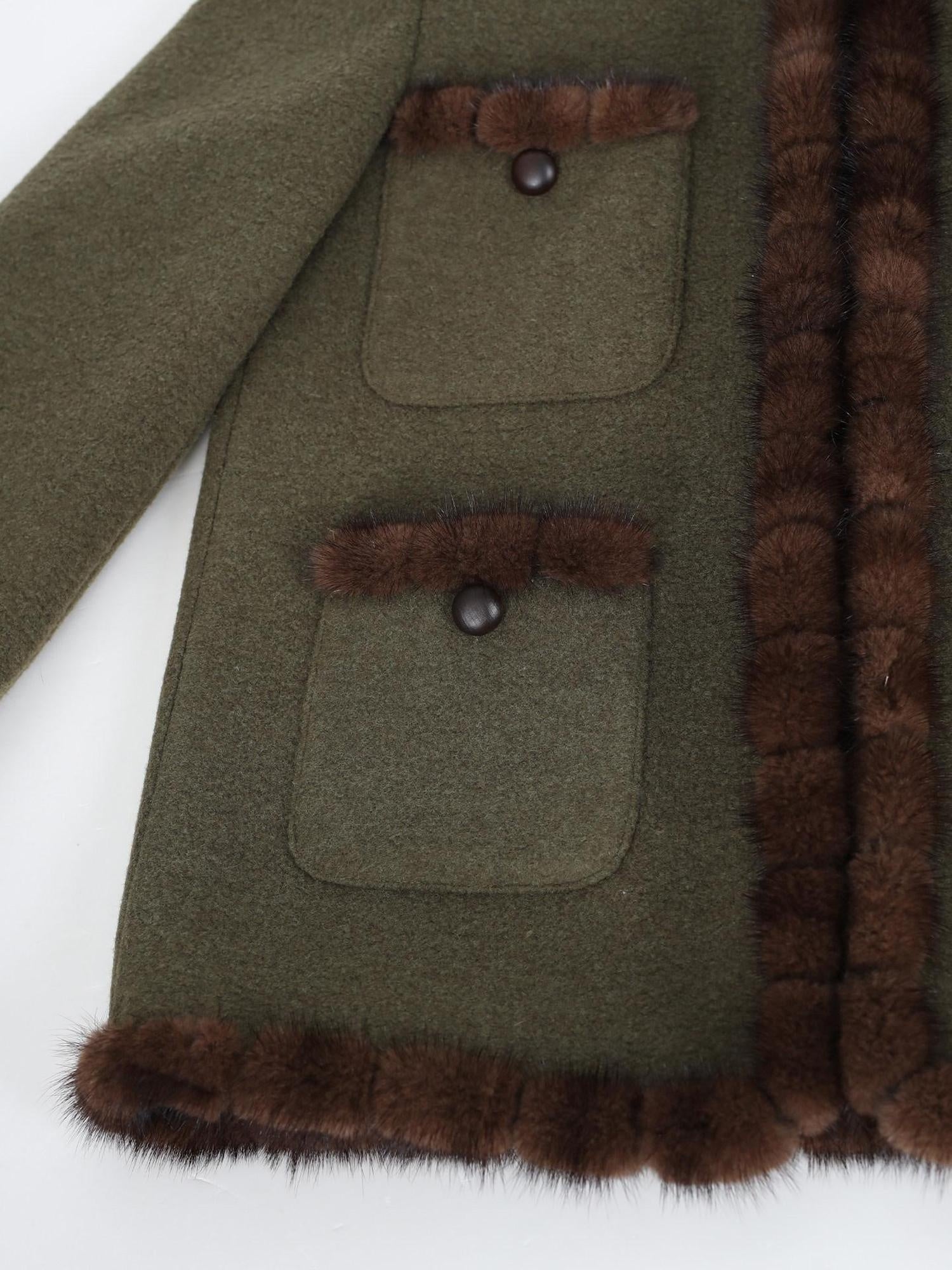 audreyyang Insulated Loose Fit Hooded Wool Blend Hidden Button Beech Green Cropped Jackets