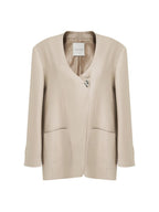 unspoken Breathable Tencel Loose Collarless No Button Minimalist Beige Women Blazers