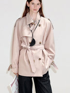 fano Soft Viscose Blend Striped Pink Oversized Casual Round Neck Girls Trench Coats