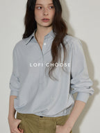 Lofi choose Embroidered Loose Drop Shoulder Collared Workwear For Women Polyester Blouses