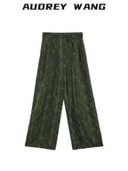 audreyyang Shape Retain Loose Snake Print Dark Green Recycled Viscose Women Wide Leg Pants