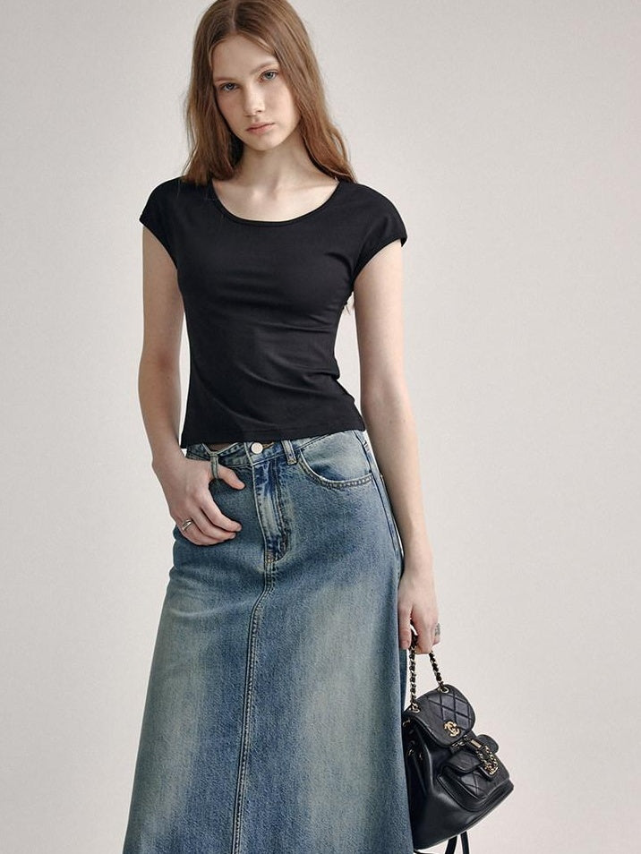 fano Soft Stretch Polyester Round Neck Minimalist Women Black Basic Crop Tops