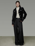 unspoken Tailored Slim Minimalist Commuter Stand Collar Women Black Short Coat