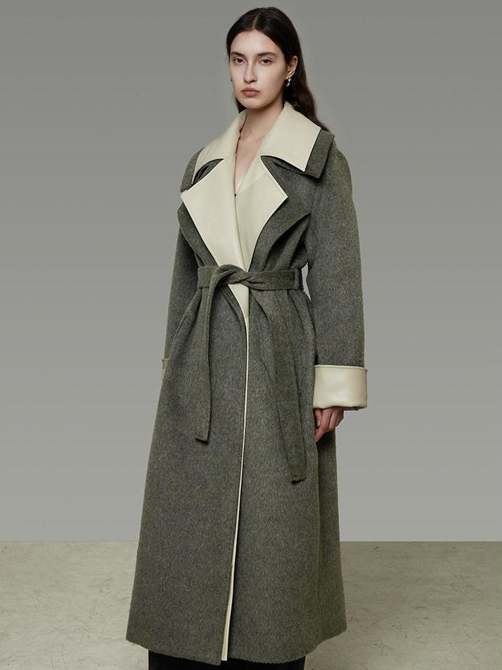 unspoken Minimal Commuter Oversized Long Notch Collar Olive Green Wool Blend Wool Coats