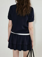 fano Navy Polo Short Sleeve Two Piece Pullover Mini Skirt For Women Top & Skirt Sets