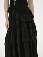fano Breathable Viscose A Line Plaid Short Sleeve Korean Commuter Casual Maxi Dresses